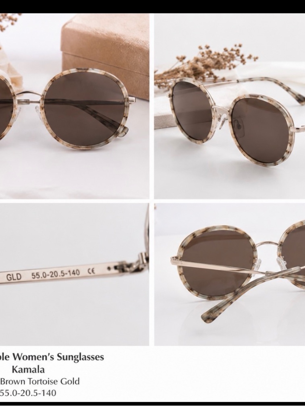 Brown Tortoise Gold Round Women’s Sunglasses